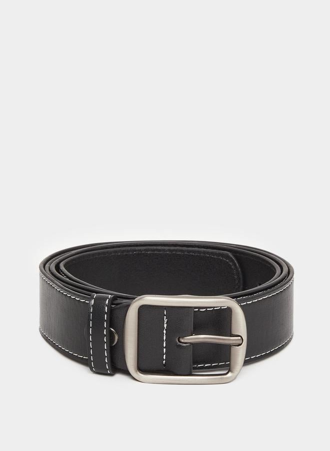 Styli Men Square Buckle Casual Black Belt - Image 1